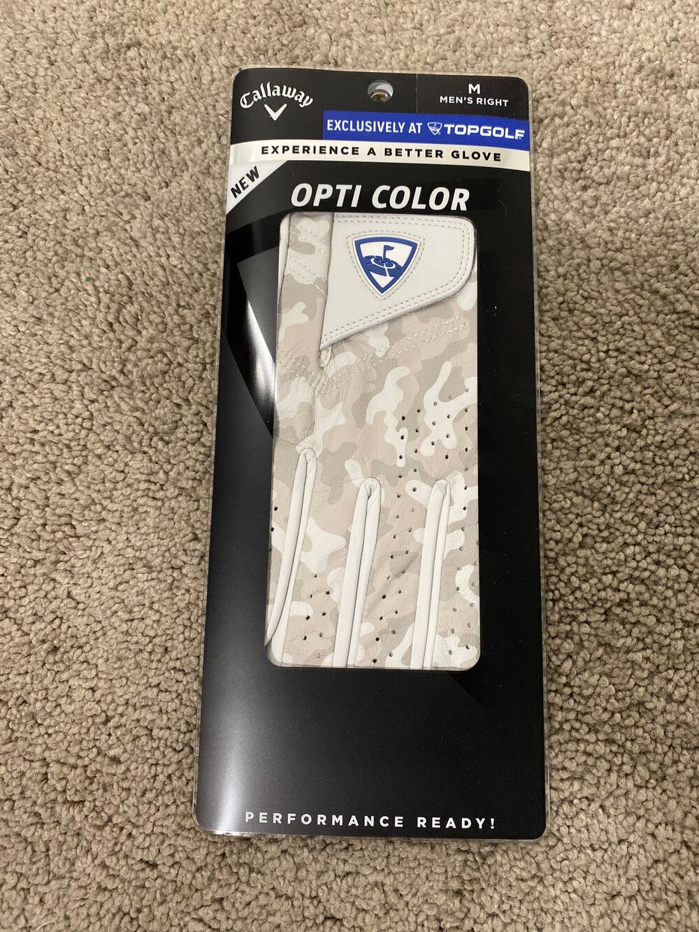 New Callaway Men's Opti Color RIGHT Handed Golf Glove, Snow Camo Size Medium